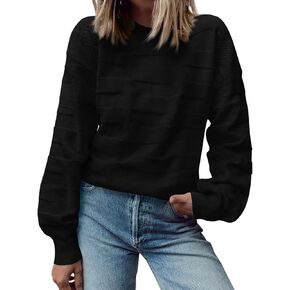 BTFBM Casual Women 2024 Fall Sweater Long Sleeve Ribbed Knit Pullover Loose Solid Crewneck Jumper Tops