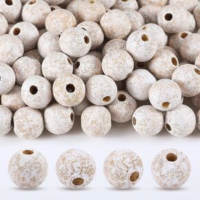 Cinnvoice 100 Pcs Christmas Boho Farmhouse Wood Bead Natural Vintage 16mm Round Wooden Beads with Holes for Crafts Handmade DIY Garland Home Party Holiday Decor (Gold)