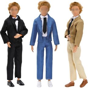 Miunana Boy Doll Fashion Business Formal Suits for 12 Inch Male Doll and Shoes 3 Sets 12 PCS Man Doll Wedding Suit Formal Occasion Clothes Office Clothes and Shoes (Including 3 Pairs of Shoes)