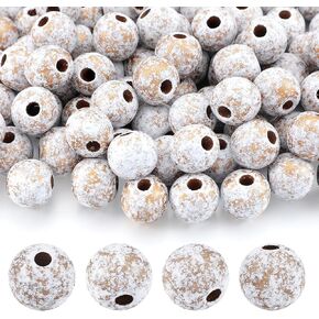 Cinnvoice 100 Pcs Christmas Boho Farmhouse Wood Bead Natural Vintage 16mm Round Wooden Beads with Holes for Crafts Handmade DIY Garland Home Party Holiday Decor (Gold)