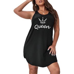 SOLY HUX Women's Plus Size Nightgown Letter Graphic Tank Dress Nightdress Sleepwear
