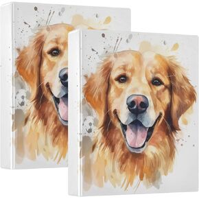 حافظة مكونة من 3 حلقات من Smile Golden Retriever، حافظة دائرية مقاس 1.5 بوصة تحتوي على 200 ورقة مع 3 جيوب داخلية شفافة من مادة PVC للمكتب المدرسي، E01W24021