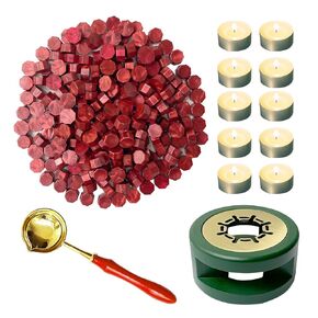 Wax Seal Warmer Kit, 200pcs Gold Wax Seal Beads, Spoon and Tealight Candles for Envelopes Mail and Wedding Invitations (Pink)