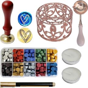 MINGYUESKY Sealing Wax Kit, Wax Seal Warmer with 10 Colors 200pcs Beads, Spoon, Metallic Pen and Candles, for Gift and Decoration (Rose Stamp)