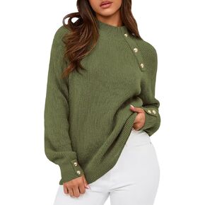PRETTYGARDEN Womens Sweaters Fall 2024 Ribbed Knit Raglan Long Sleeve Mock Neck Pullover Sweater Chunky Outfits