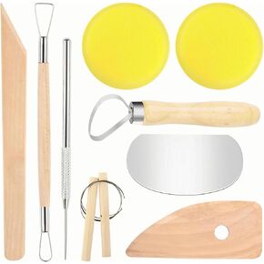 LINPHCEY 9PCS Clay Sculpting Tool Set - Easy to Use Trimming and Carving Tools with Sturdy Wooden Handles Perfect for Polymer Clay, Air Dry Clay, and More