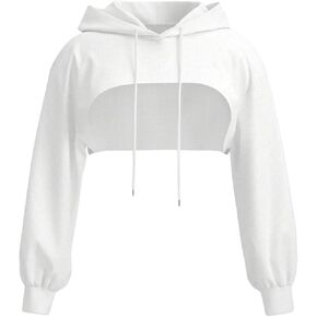 GORGLITTER Women's Drawstring Hoodie Super Crop Top Long Sleeve Drop Shoulder Pullover Sweatshirts