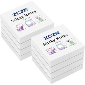 ZCZN Small Sticky Notes, 2in x 2in, 100 Sheets/Pad, 8 Pads/Pack, White