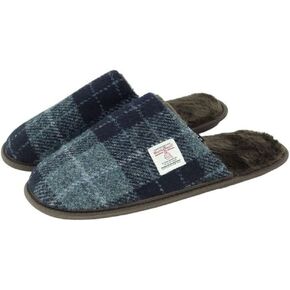 Harris Tweed Slippers in Grey and Black Tartan Gift for Men