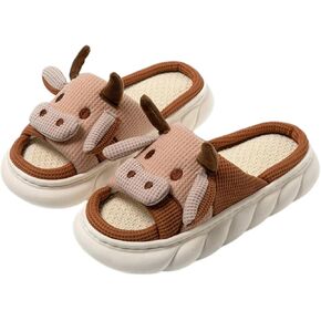 Animal Slippers for men - Cow Design, Linen Absorbent, Non-Slip Thick Sole, Cozy House Shoes for All Seasons