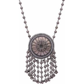 Indian Antique Designer Handmade Silver Oxidized Mirror Ghungroo Bells Tribal Gypsy Statement Long Sweater Necklace Jewelry Women Girls