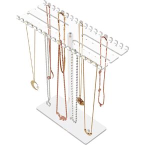 NiHome Clear Acrylic Necklace Organizer, 36 Hooks Jewelry Holder for Necklaces, Bracelets, Rings, Hair Accessories, Space-Saving High Transparency Jewelry Display for Countertops and Display Cabinets