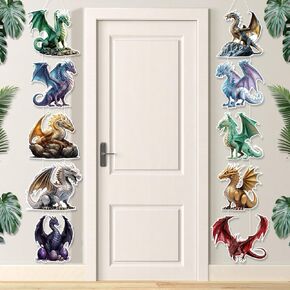 Dragon Birthday Party Decorations for Kids 10 Pcs Dragon Birthday Door Banner Wings of Fire Hanging Banner Watercolor Fantasy Dragon Knight Porch Sign for Dinosaur Theme Birthday Baby Shower Party Supplies