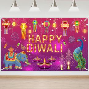 Happy Diwali Backdrop Indian Happy Diwali Banner Diwali Photo Booth Background for Wall Hanging Indian Deepavali Lights Diyas Party Supplies