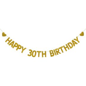 HAPPY 30TH BIRTHDAY Banner, Pre-Strung, Gold Glitter Paper Garlands for 30th Birthday Party Decoratiopns Supplies, Letters Gold,ABCpartyland