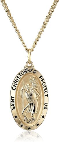Amazon Essentials Oval Saint Christopher Medal Necklace with Rhodium Plated Stainless Steel Chain, 20", (previously Amazon Collection) in Saudi Arabia