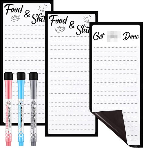 3 Pieces Magnetic Dry Erase Whiteboard Sheet for Fridge Funny Dry Erase Menu Board Fridge Magnets Set to Do Shopping Grocery List Notepad with 3 Markers for Refrigerator, Fridge, Office Home Supplies in Saudi Arabia