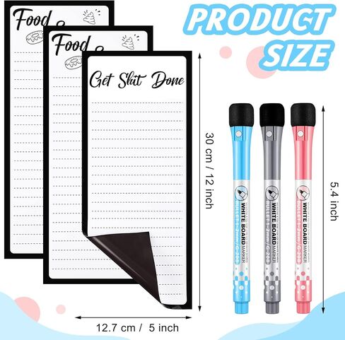 3 Pieces Magnetic Dry Erase Whiteboard Sheet for Fridge Funny Dry Erase Menu Board Fridge Magnets Set to Do Shopping Grocery List Notepad with 3 Markers for Refrigerator, Fridge, Office Home Supplies in Saudi Arabia