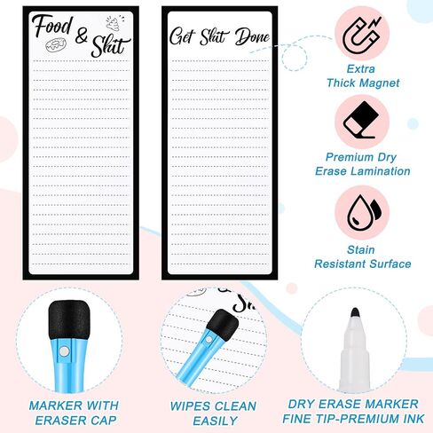 3 Pieces Magnetic Dry Erase Whiteboard Sheet for Fridge Funny Dry Erase Menu Board Fridge Magnets Set to Do Shopping Grocery List Notepad with 3 Markers for Refrigerator, Fridge, Office Home Supplies in Saudi Arabia