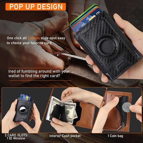 Airtag Wallet for Men, Mens Wallet Minimalist Slim Air Tag Wallet, RFID Blocking Smart Pop Up Wallet with Money Clip, Metal Card Holder Wallet with Magnet Closure, Black in Saudi Arabia