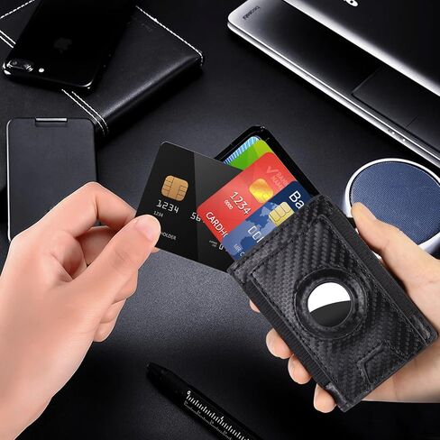 Airtag Wallet for Men, Mens Wallet Minimalist Slim Air Tag Wallet, RFID Blocking Smart Pop Up Wallet with Money Clip, Metal Card Holder Wallet with Magnet Closure, Black in Saudi Arabia