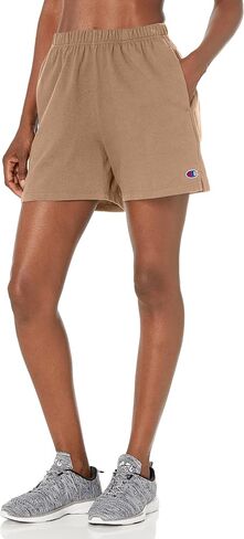 Champion, Jersey, High-Waisted Comfortable Shorts for Women, 5", Dark Khaki, Medium in Saudi Arabia