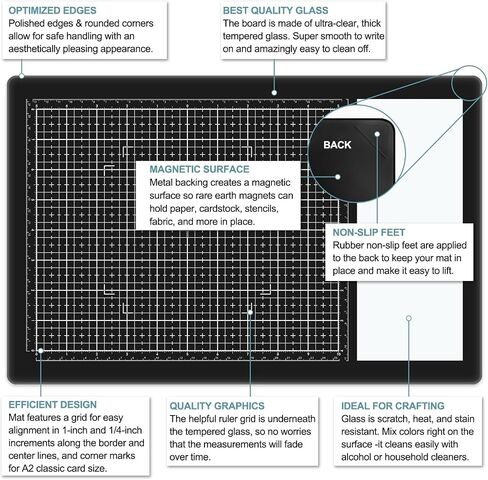 Glass Craft Mat Measuring Grid Media Surface Cutting Mat for Stamping Mixed Media Heat Embossing Projects Glass Craft Mat Magnetic Heat, Scratch, & Stain Resistant W/Magnets 10.24x15.75in Glass Board in Saudi Arabia