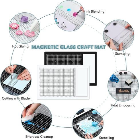 Glass Craft Mat Measuring Grid Media Surface Cutting Mat for Stamping Mixed Media Heat Embossing Projects Glass Craft Mat Magnetic Heat, Scratch, & Stain Resistant W/Magnets 10.24x15.75in Glass Board in Saudi Arabia