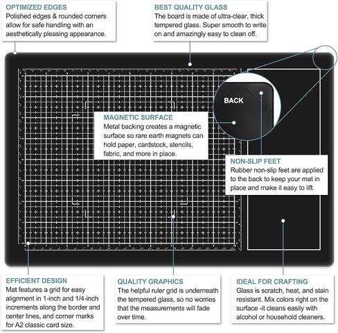 Glass Craft Mat Measuring Grid Media Surface Cutting Mat for Stamping Mixed Media Heat Embossing Projects Glass Craft Mat Magnetic Heat, Scratch, & Stain Resistant W/Magnets 10.24x15.75in Glass Board in Saudi Arabia