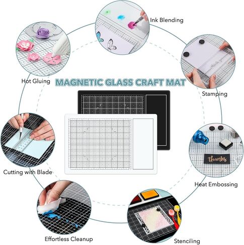 Glass Craft Mat Measuring Grid Media Surface Cutting Mat for Stamping Mixed Media Heat Embossing Projects Glass Craft Mat Magnetic Heat, Scratch, & Stain Resistant W/Magnets 10.24x15.75in Glass Board in Saudi Arabia