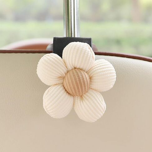 New Universal Car Seat Headrest Hook,Cute Flower Bear Auto Seat Hook Hangers Storage Organizer Interior Accessories for Woman Umbrellas Grocery Bags Handbag 2 Pack（White flowers） in Kuwait