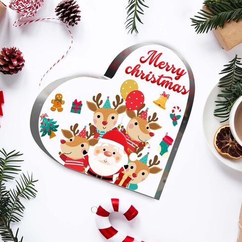 Christmas Decorations - Christmas Decor - Acrylic Heart Shaped Christmas Tabletop Decorations - Christmas Decorations Indoor,Christmas Gifts for Table, Office Desk, Tiered Tray, Mantle, Shelf in Saudi Arabia