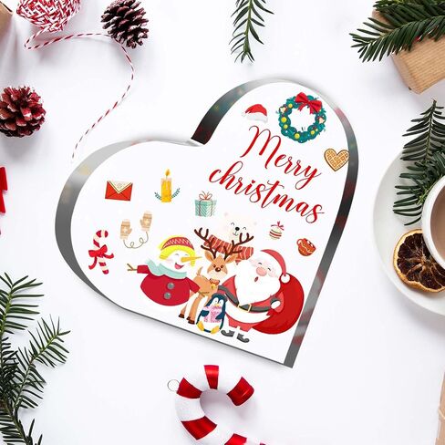 Christmas Decorations - Christmas Decor - Acrylic Heart Shaped Christmas Tabletop Decorations - Christmas Decorations Indoor,Christmas Gifts for Table, Office Desk, Tiered Tray, Mantle, Shelf in Saudi Arabia
