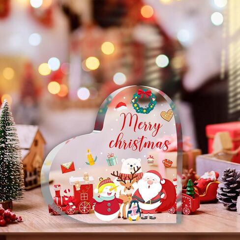 Christmas Decorations - Christmas Decor - Acrylic Heart Shaped Christmas Tabletop Decorations - Christmas Decorations Indoor,Christmas Gifts for Table, Office Desk, Tiered Tray, Mantle, Shelf in Saudi Arabia