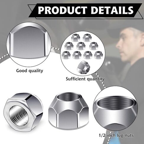 10 Pcs Open End Finish Lug Nuts 1/2-20 Lug Nuts Trailer Lug Nuts Tire Lugs Wheel Nuts Wheel Trailer Lugs Tire Lug Nuts Silver Lug Nuts for Trailers Tire Wheel in Saudi Arabia