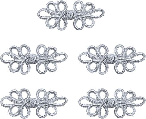 5 Pairs Chinese Knots Frog Buttons Closure Sewing Fasteners Polyester Vintage Closure for Sweater Cloak Coats Scarf Cardigan Costumes Outfit Crafting Cheongsam (Grey) in Kuwait