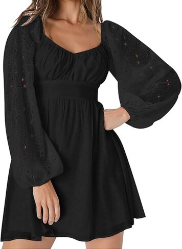 فستان نسائي أنيق لحفلات الزفاف، برقبة مربعة، وأكمام طويلة، فساتين قصيرة لحفلات الكوكتيل in Kuwait