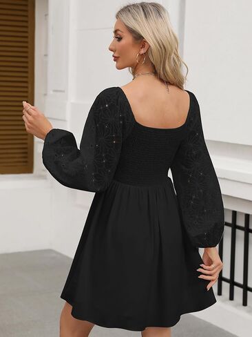 فستان نسائي أنيق لحفلات الزفاف، برقبة مربعة، وأكمام طويلة، فساتين قصيرة لحفلات الكوكتيل in Kuwait