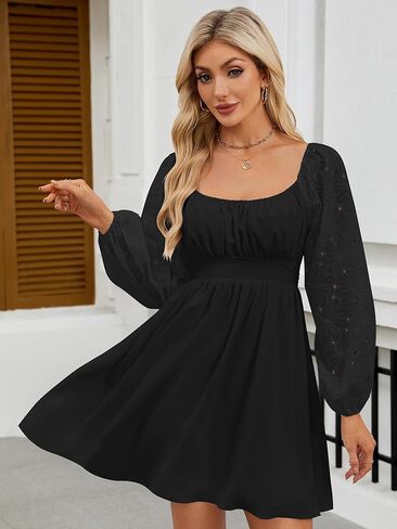 فستان نسائي أنيق لحفلات الزفاف، برقبة مربعة، وأكمام طويلة، فساتين قصيرة لحفلات الكوكتيل in Kuwait