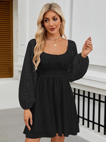 فستان نسائي أنيق لحفلات الزفاف، برقبة مربعة، وأكمام طويلة، فساتين قصيرة لحفلات الكوكتيل in Kuwait