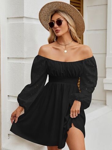 فستان نسائي أنيق لحفلات الزفاف، برقبة مربعة، وأكمام طويلة، فساتين قصيرة لحفلات الكوكتيل in Kuwait