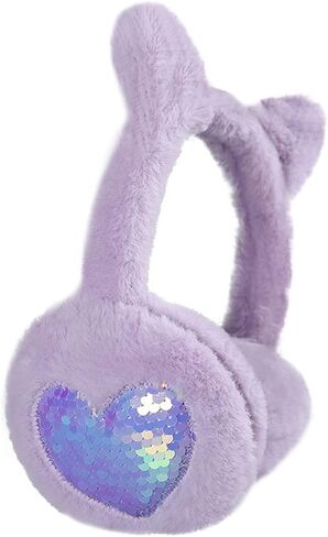 Winter Cat Ear Earmuff Sequin Heart Shape Ear Muff Adjustable Girls Women Ear Warmers Plush Outdoor Ear Covers in Kuwait