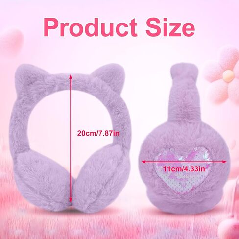 Winter Cat Ear Earmuff Sequin Heart Shape Ear Muff Adjustable Girls Women Ear Warmers Plush Outdoor Ear Covers in Kuwait