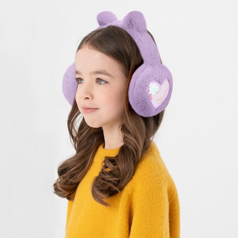 Winter Cat Ear Earmuff Sequin Heart Shape Ear Muff Adjustable Girls Women Ear Warmers Plush Outdoor Ear Covers in Kuwait
