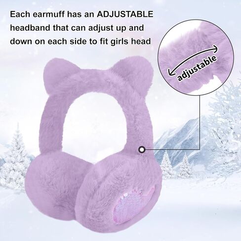 Winter Cat Ear Earmuff Sequin Heart Shape Ear Muff Adjustable Girls Women Ear Warmers Plush Outdoor Ear Covers in Kuwait