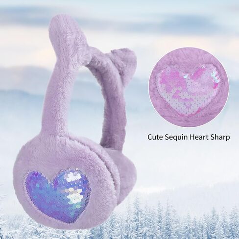 Winter Cat Ear Earmuff Sequin Heart Shape Ear Muff Adjustable Girls Women Ear Warmers Plush Outdoor Ear Covers in Kuwait