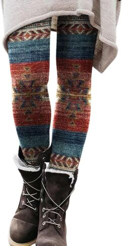 Women's Leggings Brushed Ankle Tight Pants Western Aztec Printed Tummy Control Leggings,R#Geometric,L in Saudi Arabia