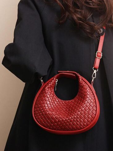 Floerns Women's Crossbody Bag Leather Weave Small Handbag Retro Crescent Bag in Saudi Arabia