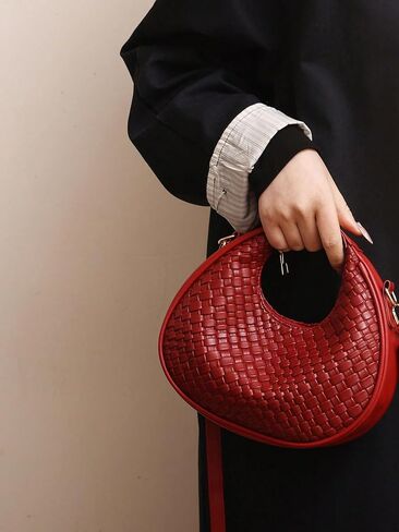 Floerns Women's Crossbody Bag Leather Weave Small Handbag Retro Crescent Bag in Saudi Arabia