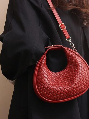 Floerns Women's Crossbody Bag Leather Weave Small Handbag Retro Crescent Bag in Saudi Arabia